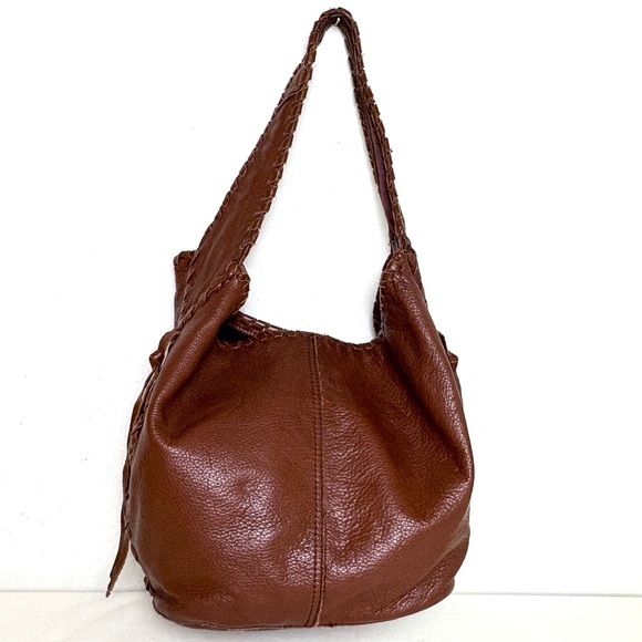 LUCKY BRAND Genuine Leather Large Boho Whipstitch Hobo Shoulder Bag Purse - Picture 10 of 16